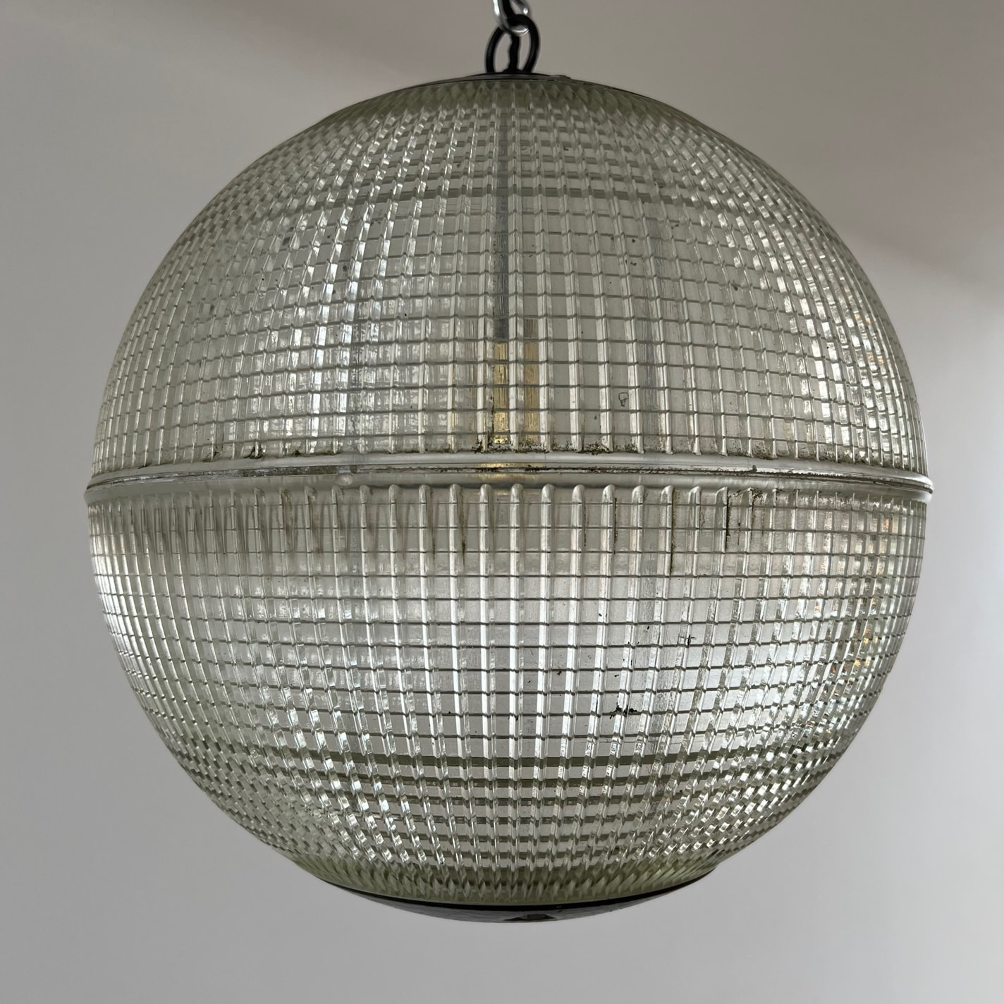 Parisian Glass Holophane Mid-Century Globe Pendant Lights (up to 3  available)